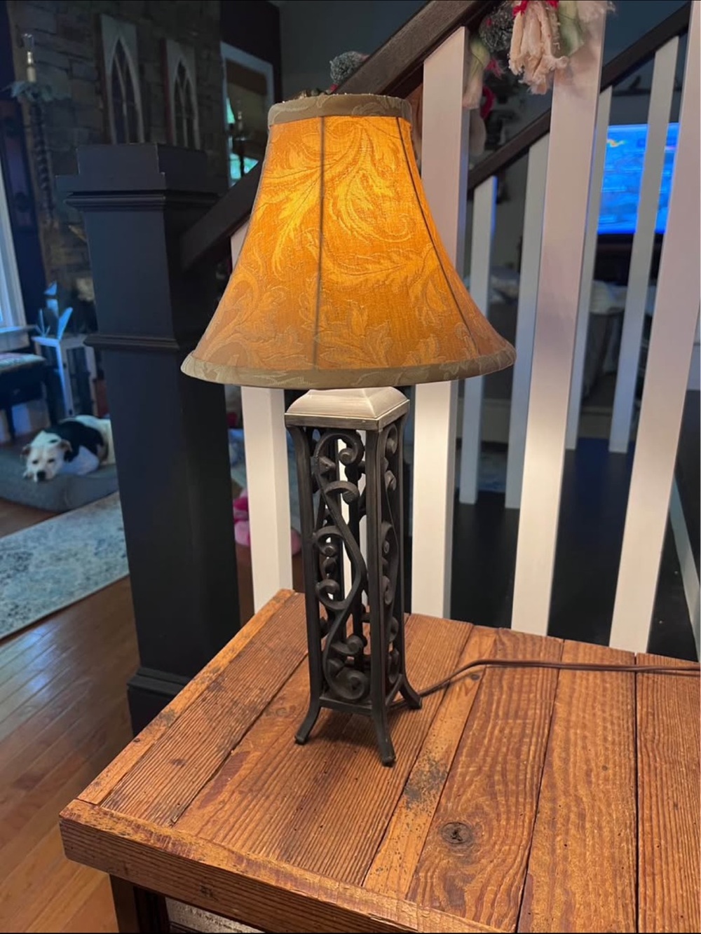 Classic Scrollwork Table Lamp with Gold Fabric Shade